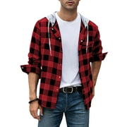 JMIERR Big and Tall Men's Casual Long Sleeve Hooded Flannel Shirts Lightweight Drawstring Button Down Jackets Shirt with Pocket
