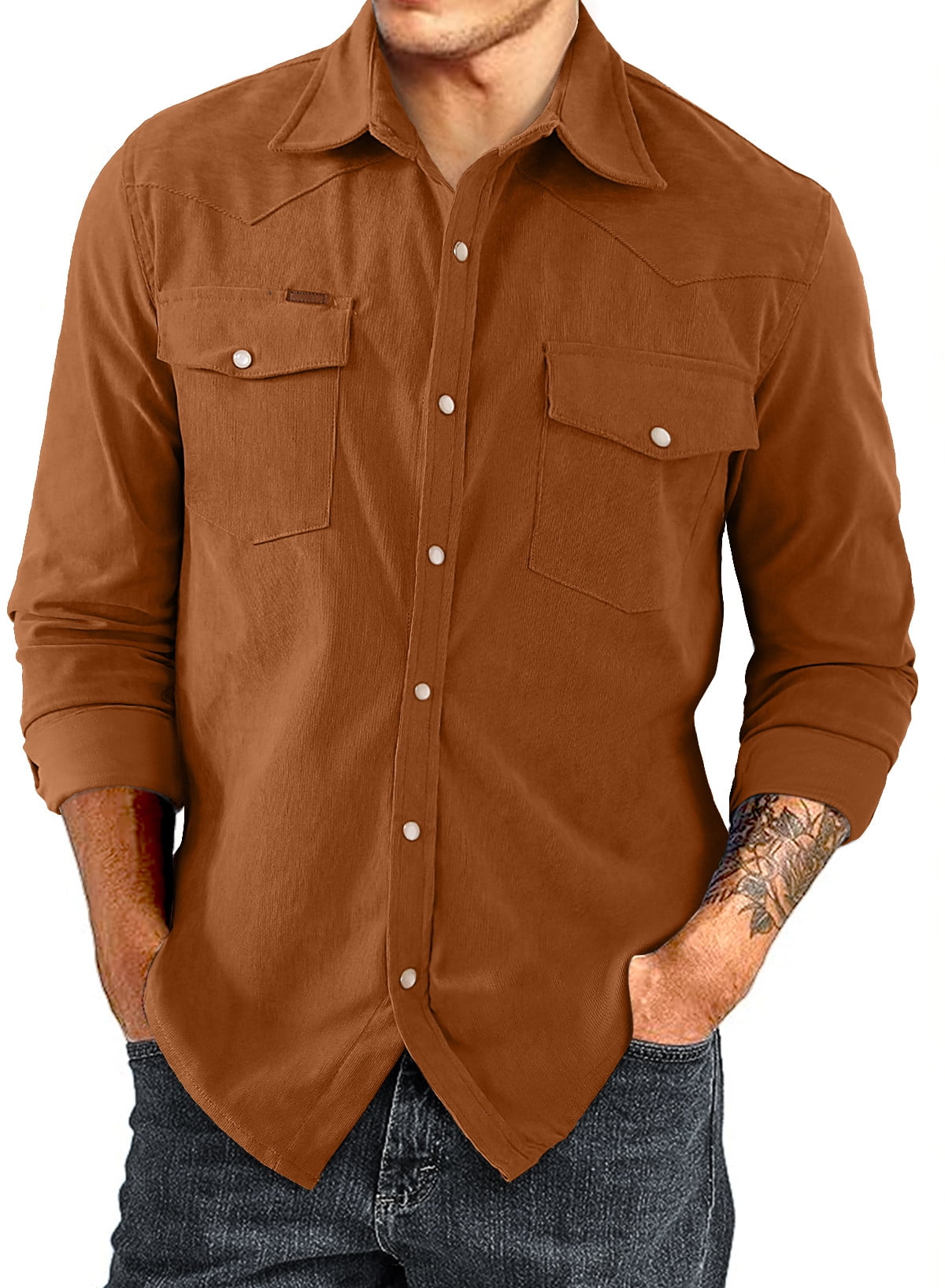 JMIERR Big and Tall Mens Corduroy Button Down Jacket Shacket Long