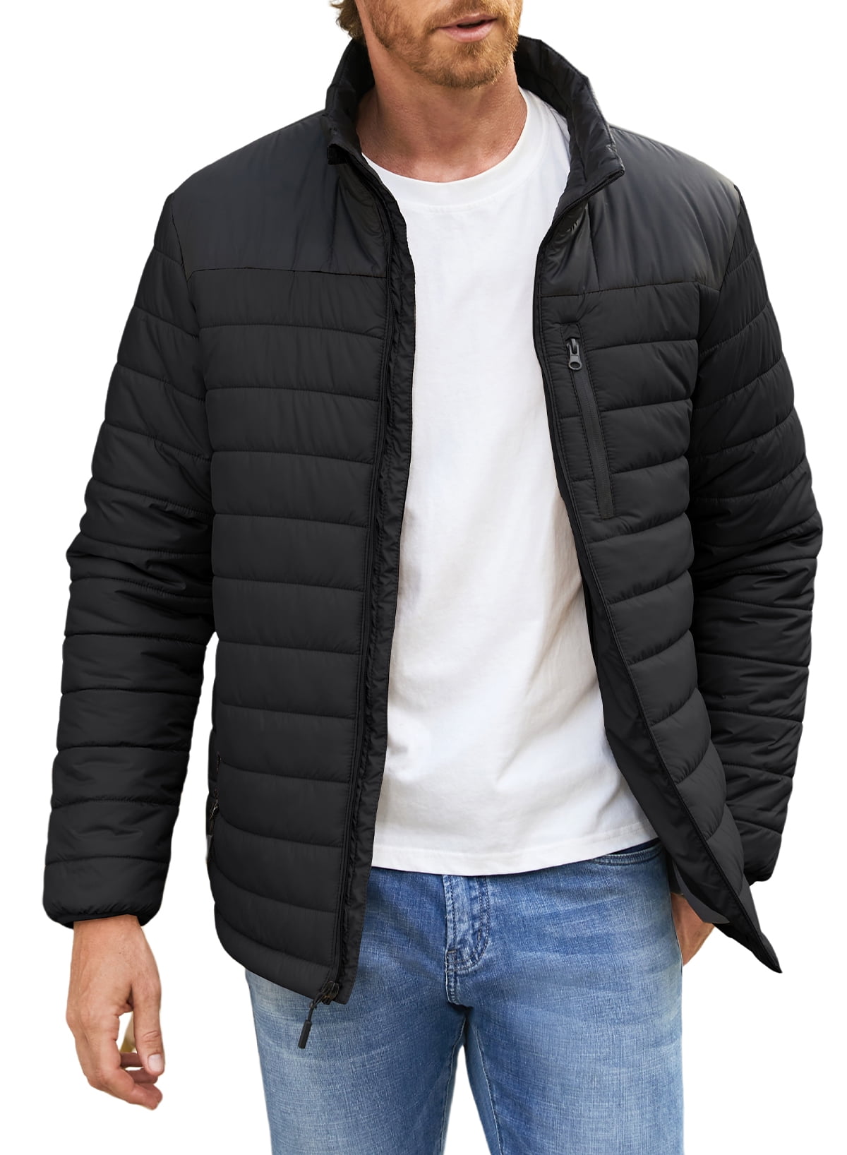 JMIERR Big and Tall Mens Puff Jacket Lightweight Zip Up Long Sleeve