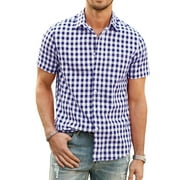 JMIERR Big and Tall Mens Short Sleeve Button Down Shirts 100% Cotton Classic Plaid Shirts