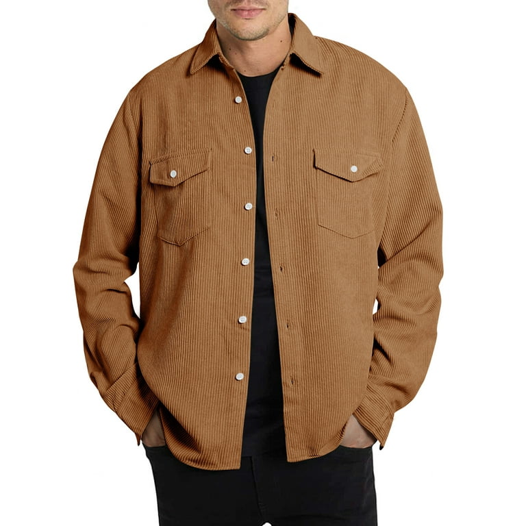 JMIERR Big and Tall Shirts for Men Jackets Long Sleeve Button Down  Lightweight Jacket Shirts Casual Corduroy Shacket with Pocket
