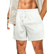 JMIERR Casual Men Shorts Waffle Workout Shorts Summer Running Beach Drawstring Elastic Waist Shorts with Pockets