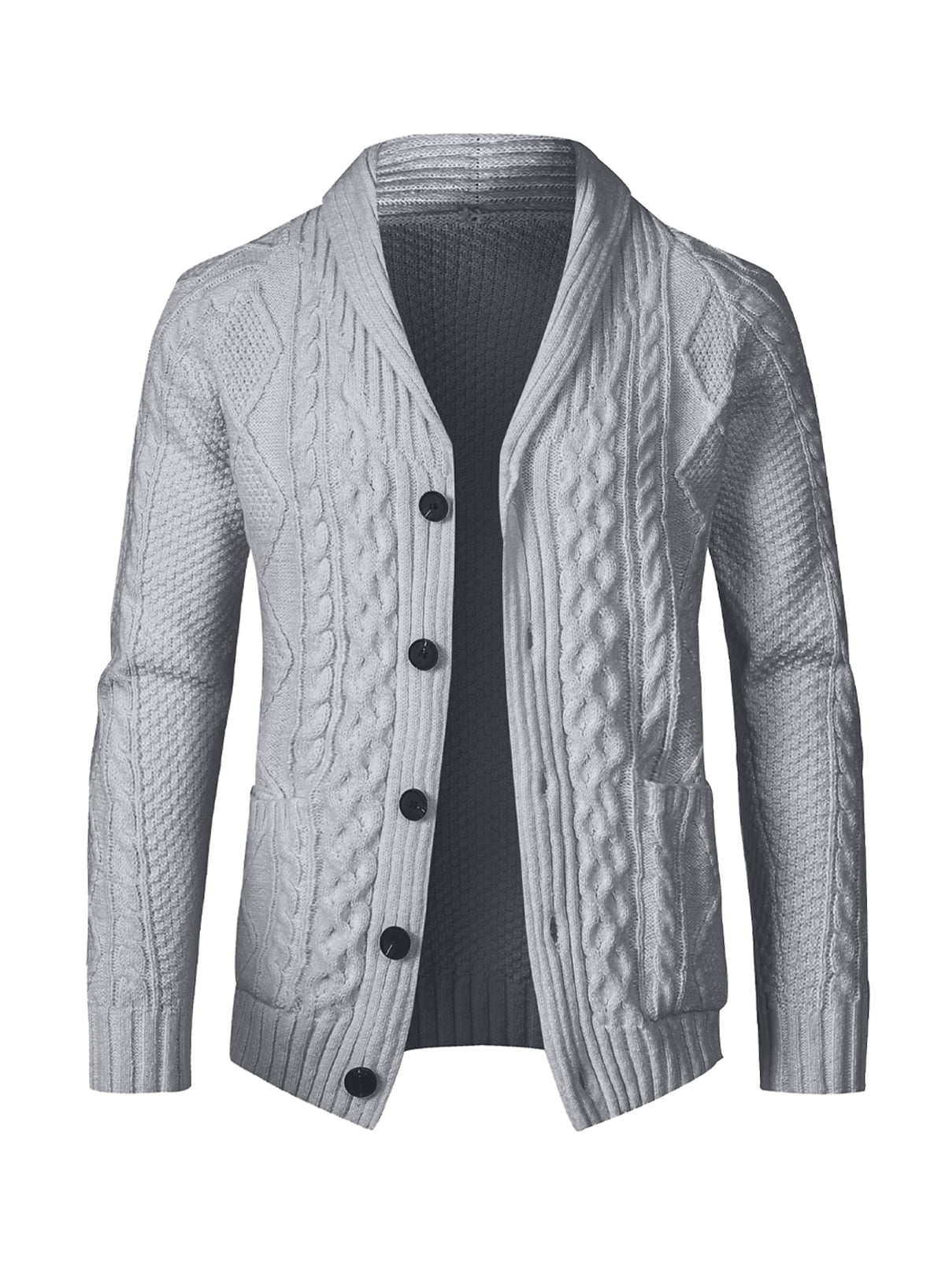 JMIERR Men Cardigan Sweater Long Sleeve Shawl Collar Button Down Cable ...
