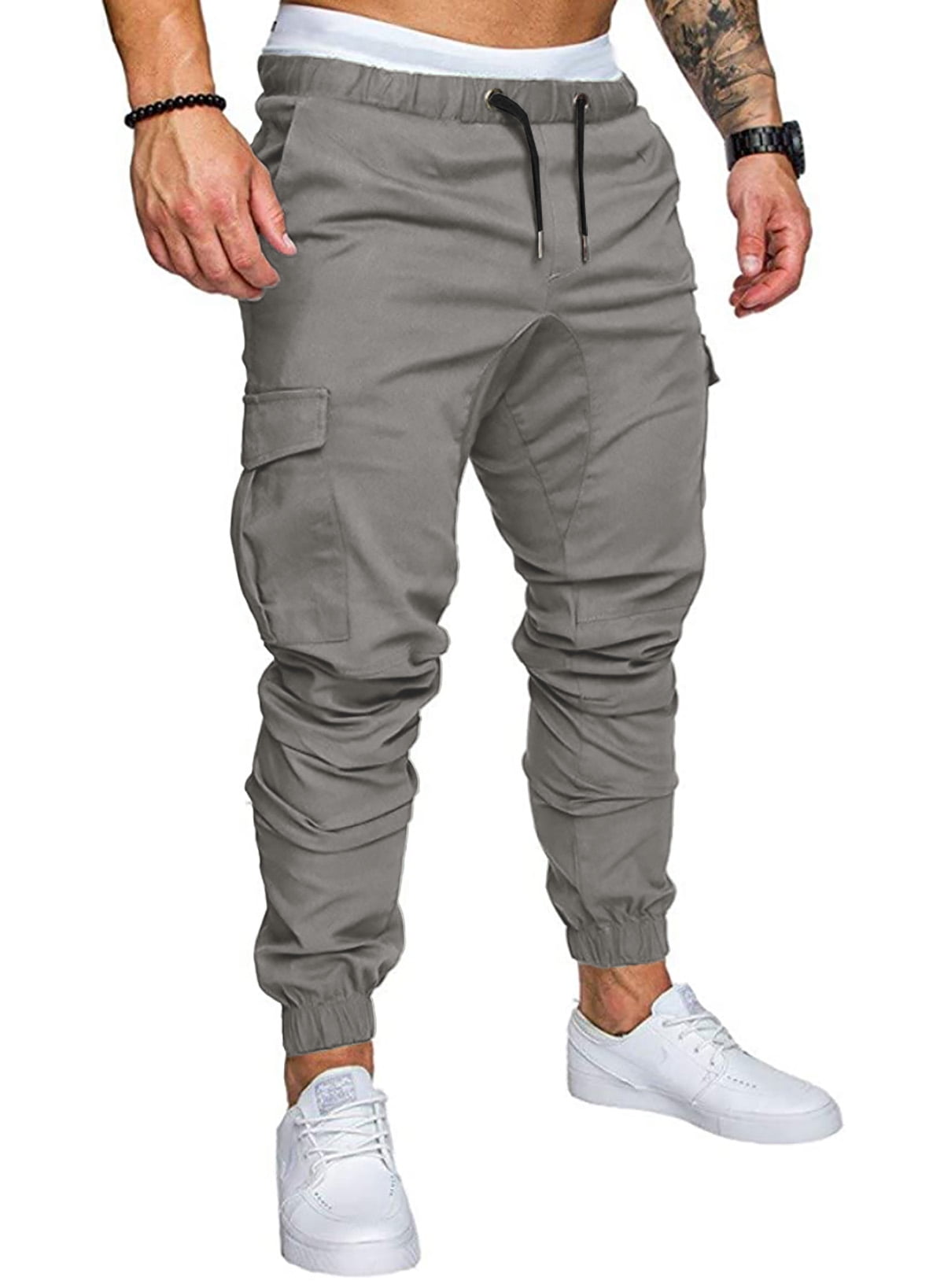 JMIERR Men Cargo Pants Casual Work Cotton Trousers Stretch Pants Twill  Drawstring Athletic Joggers with 6 Pockets 
