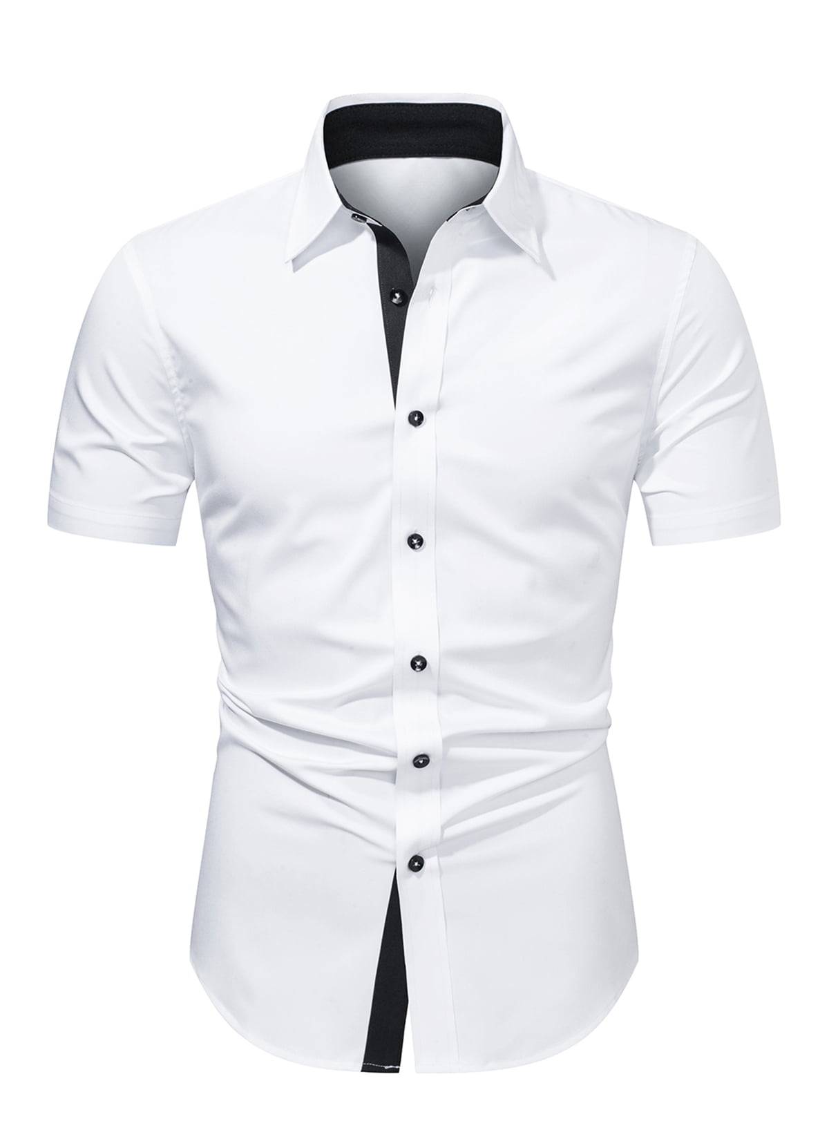 NeedBo Men's Dress Shirts Regular Fit Short Short Sleeve Business Casual Button  Down Shirt, White Size 4XL 