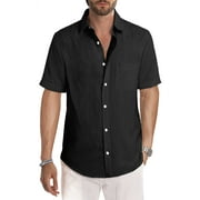 JMIERR Men Casual Short Sleeve Button-Up Solid Dress Shirts Cotton Tops Shirt with Pocket