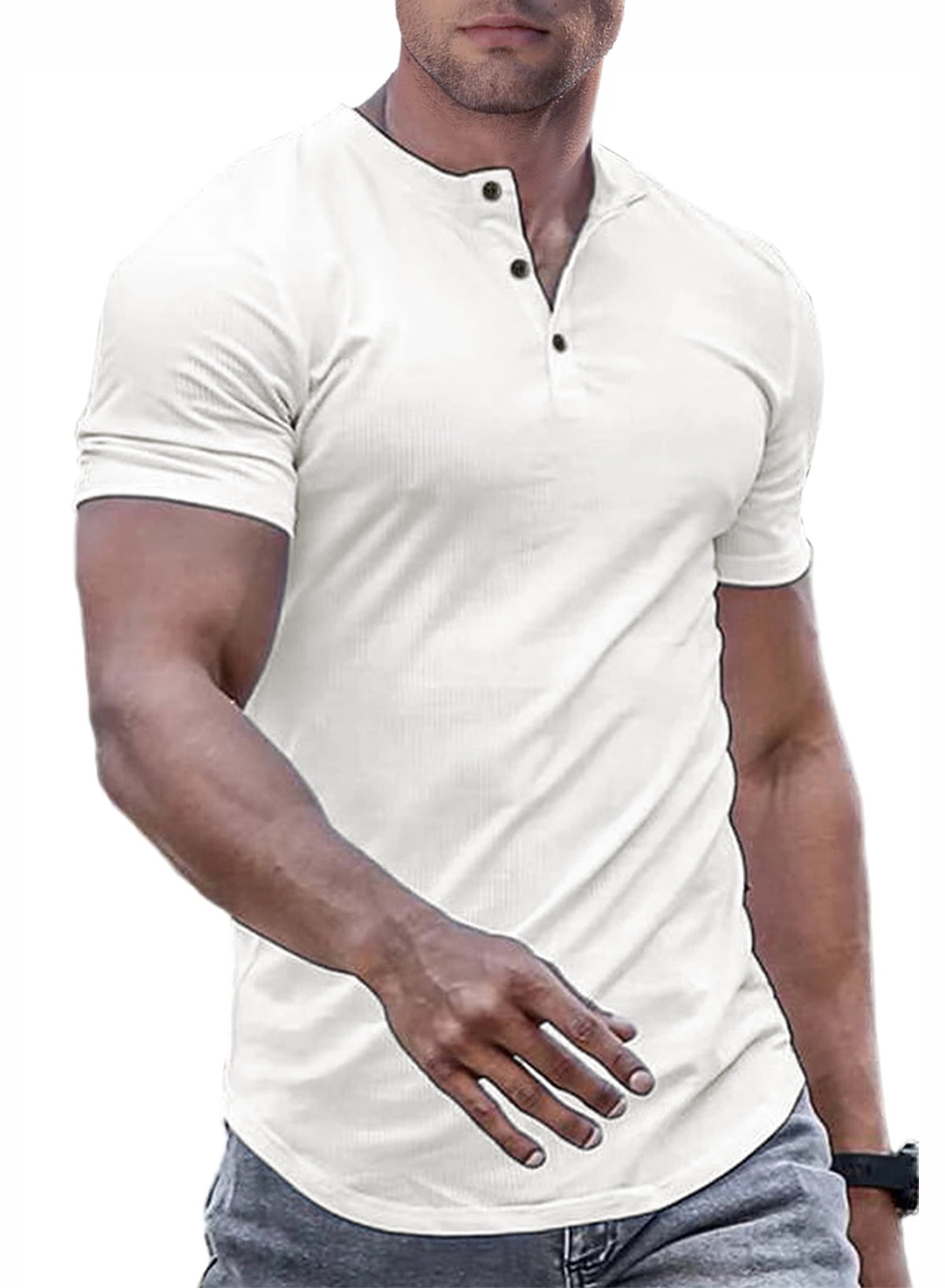 White henley shop shirt short sleeve