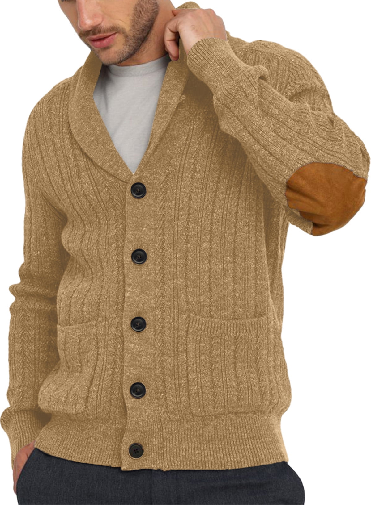 JMIERR Men Shawl Collar Cardigan Sweater MultiColor Button Down Knitted Sweaters with Pockets