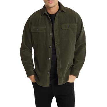 Visive Men's Big & Tall Corduroy And Flannel Button-Up Jacket, Plaid, Sherpa Quilted Shirt, Size Large
