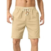 JMIERR Men's Cotton Shorts - Elastic Waist Drawstring Summer Beach Plain Shorts with Pockets Beige
