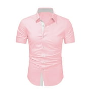 JMIERR Men's Dress Shirts Wrinkle-Free Short Sleeve Casual Work Button Down Shirt