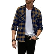 JMIERR Men's Flannel Plaid Shirt Regular Fit Long Sleeve Casual Button Down Shirt with Pockets
