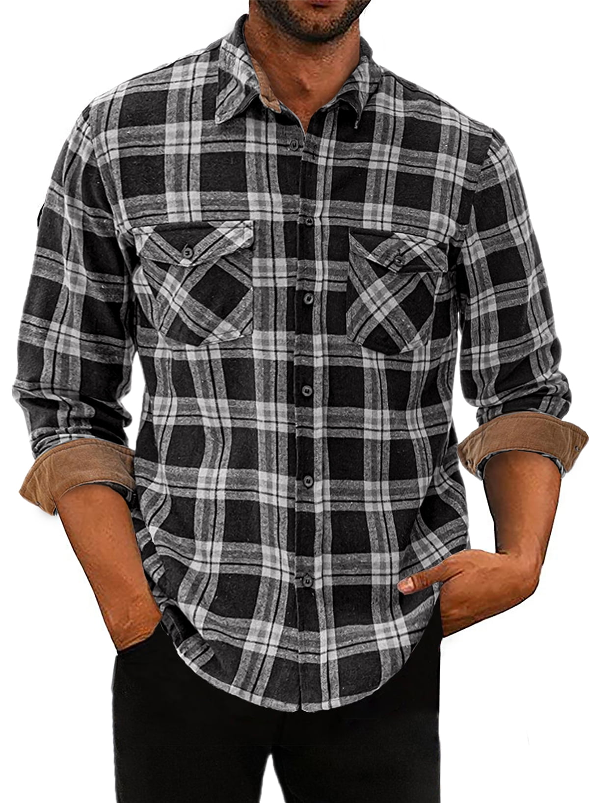 JMIERR Men's Flannel Shirts Long Sleeve Casual Button Up Plaid Shirt for  Men Brushed Cotton Shirt Regular Fit