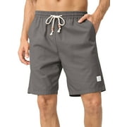JMIERR Men's Linen Shorts Casual Work Elastic Waist Drawstring Lightweight Summer Beach Jogger Shorts Gray