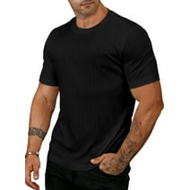 JMIERR Men's T Shirt - Short Sleeve Crew Neck Soft Slim Fit Tees Ribbed Plain Classic Under Shirts Black