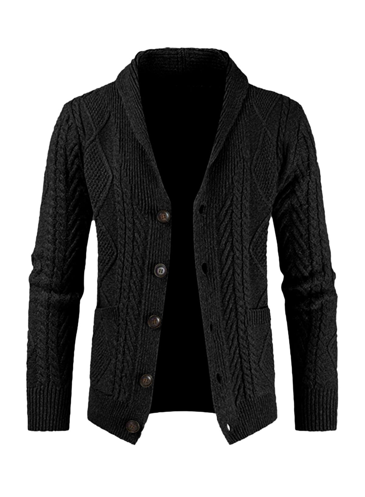 JMIERR Mens Cardigan Knitted Shawl Collar Sweaters Cable Knit Jumper for Men V Neck Sweater