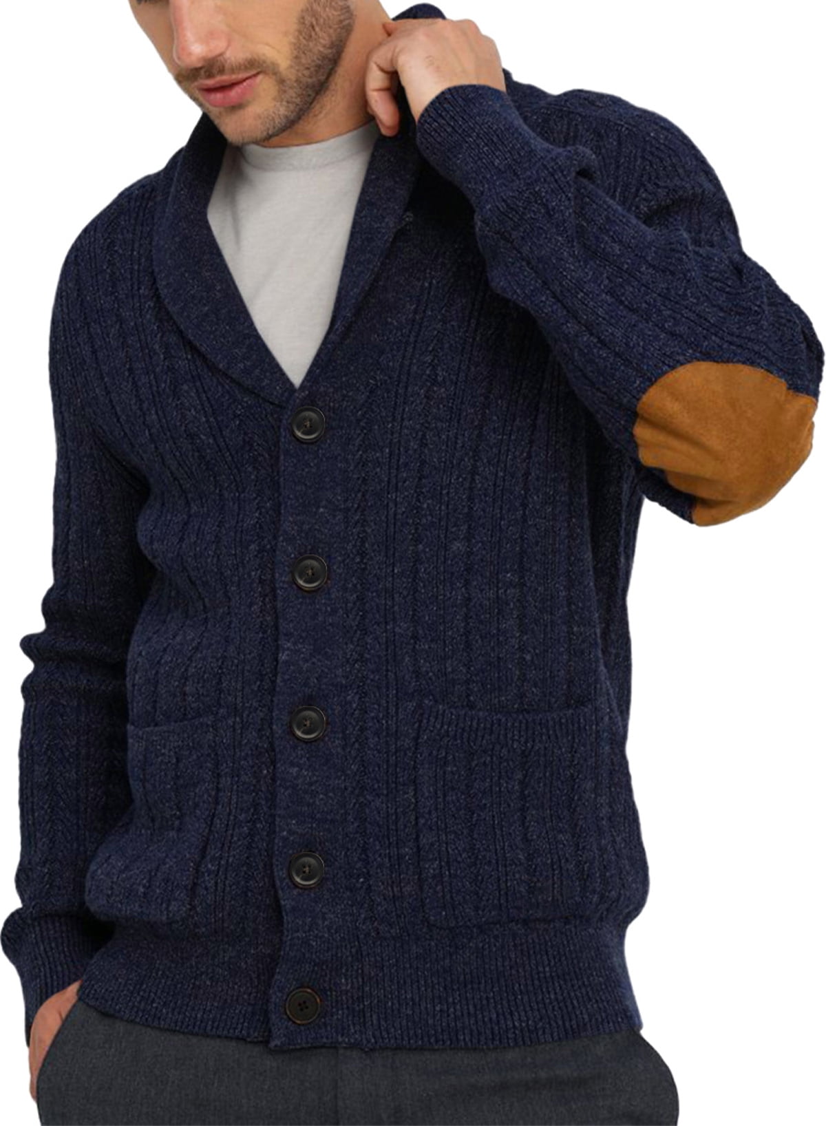 JMIERR Mens Cardigan Sweater Button Down Long Sleeve V Neck Cable Knit