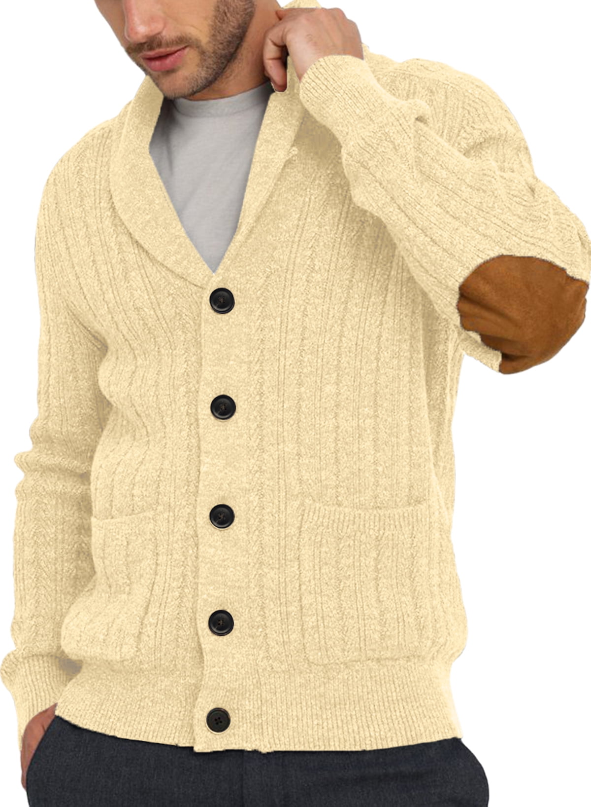 JMIERR Mens Cardigan Sweater Button Down Long Sleeve V Neck Cable Knit ...