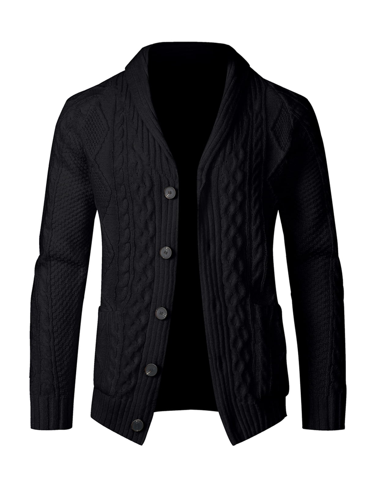 JMIERR Mens Cardigan Sweater Long Sleeve Shawl Collar Button Down Cable  Knit Winter Sweater Coat with 2 Pockets