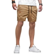 JMIERR Mens Cargo Shorts - Drawstring Summer Beach Cotton Stretch 4 Inch Shorts With Packet Khaki