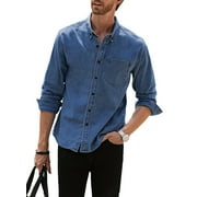 JMIERR Mens Casual Denim Dress Shirts Button Down Long Sleeve Shirts Cotton Regular Fit Shirts with Pocket