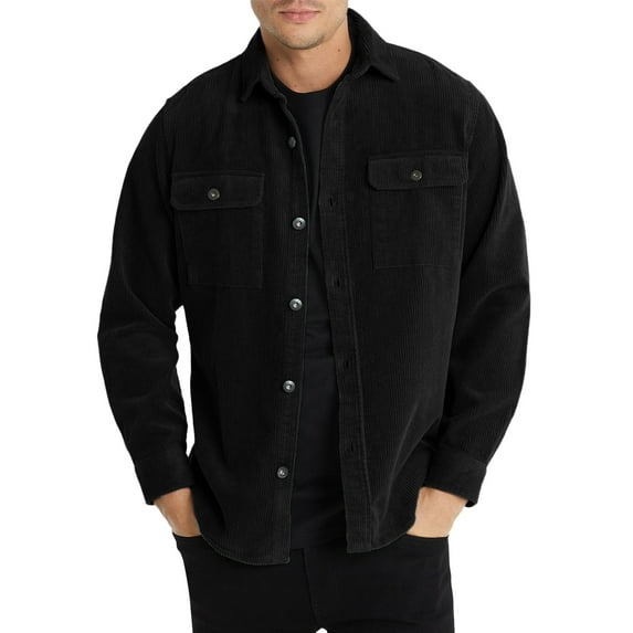 JMIERR Mens Corduroy Jacket Casual Button Down Shirts Ribbed Long Sleeve Shacket Jackets Jacket with Flap Pockets S-XXL