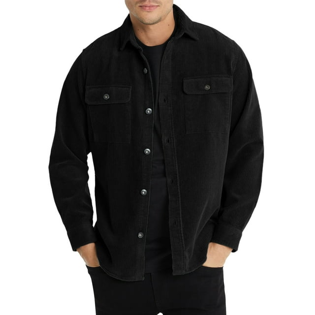 JMIERR Mens Corduroy Jacket Casual Button Down Shirts Ribbed Long Sleeve Shacket Jackets Jacket