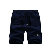 JMIERR Mens Cotton Shorts Drawstring Elastic Waist Workout Lounge Athletic Shorts 7 inch Short with Pockets Blue L