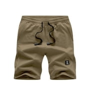 JMIERR Mens Cotton Shorts Drawstring Elastic Waist Workout Lounge Athletic Shorts 7 inch Short with Pockets Khaki L