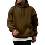 JMIERR Mens Drawstring Hoodies Pullover Sweatshirts Long Sleeve Casual Cotton Solid Hoodies with Pocket Brown