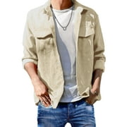 JMIERR Mens Jackets Shirts Long Sleeve Lightweight Button Down Shirts Casual Corduroy Shacket Jacket with Pocket