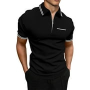 JMIERR Mens Knit Polo Shirt Quarter Zip Shirts Casual Stripe Classic Lightweight Short Sleeve Cotton Tops