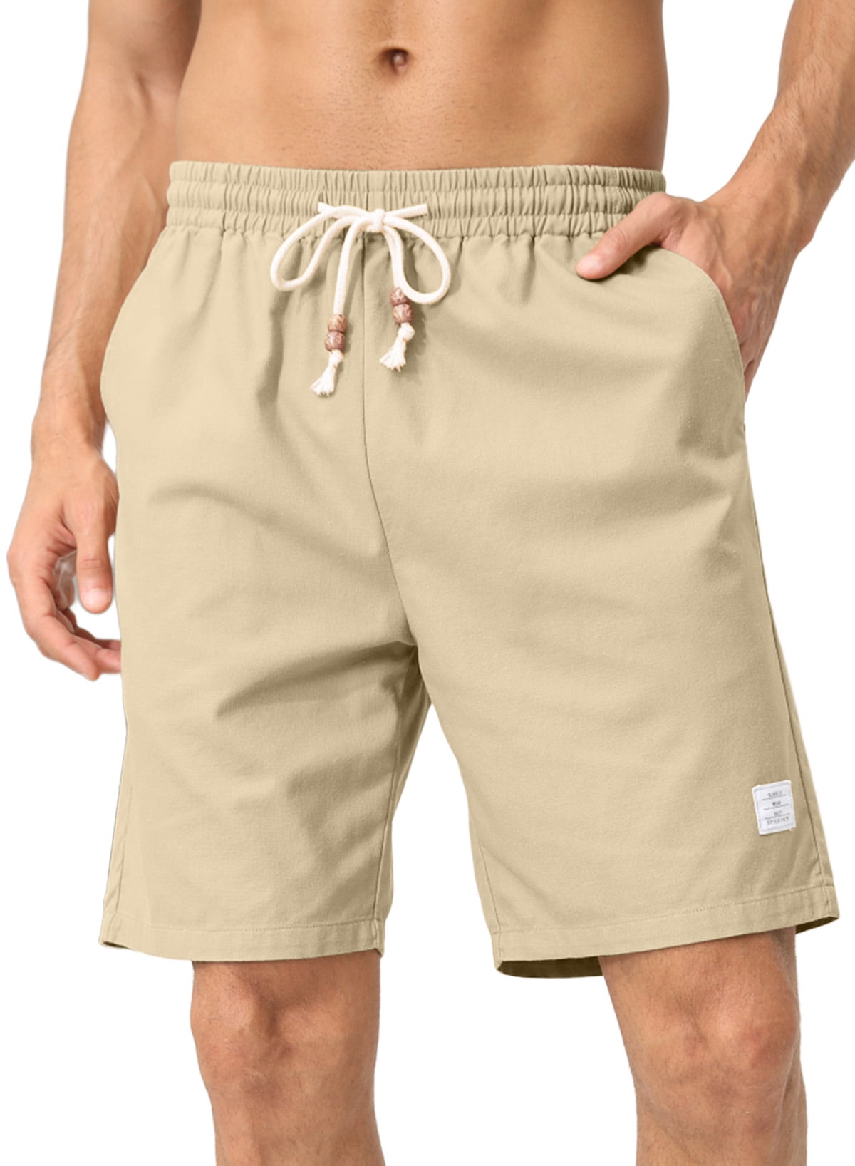 JMIERR Mens Casual Linen Shorts with Pockets, Elastic Waist, Drawstring
