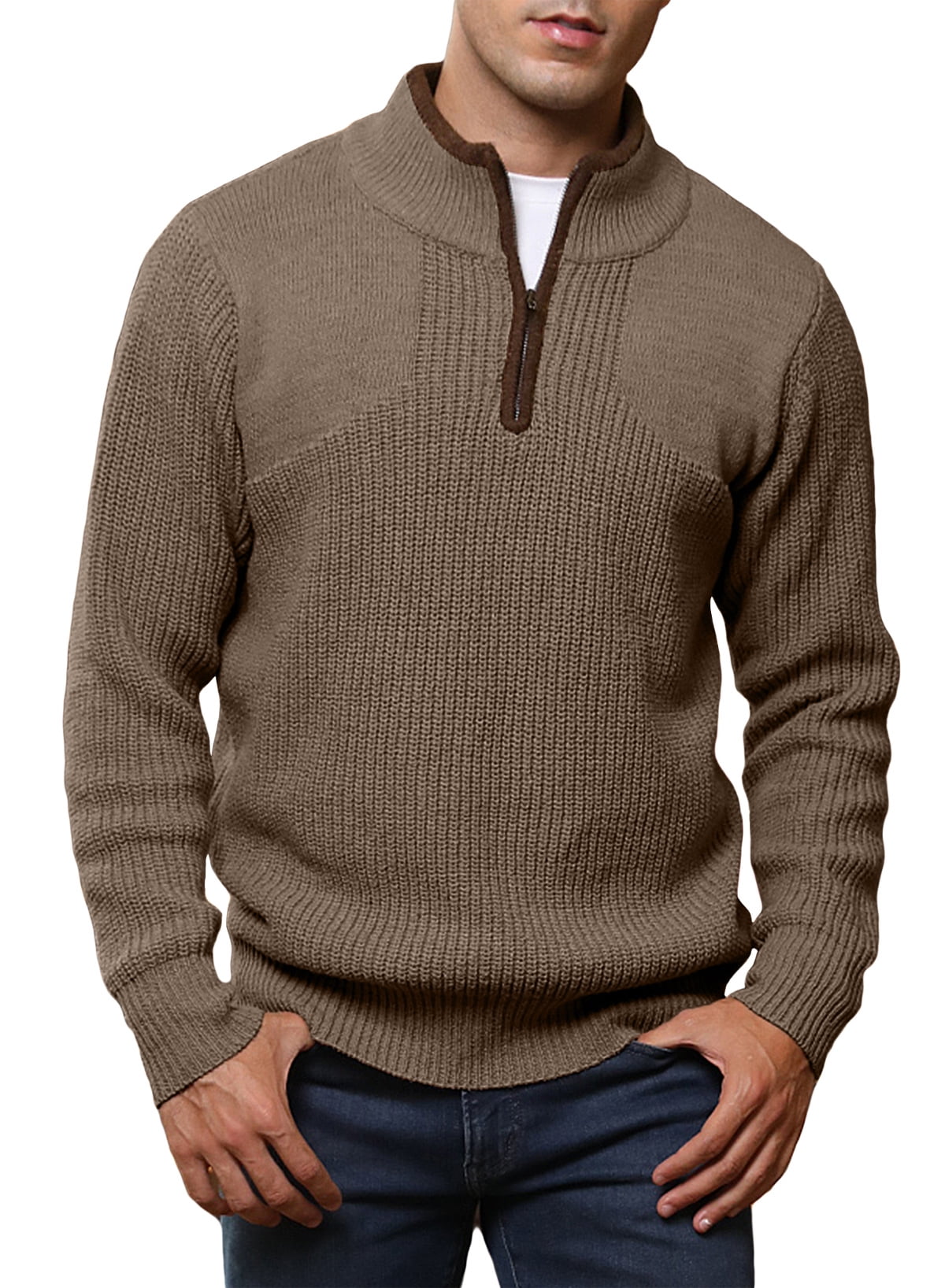 JMIERR Mens Quarter Zip Sweaters Mock Neck Ribbed Soft Long Sleeve