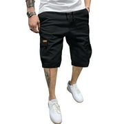 JMIERR Mens Twill Shorts Cargo Casual Cotton Drawstring Classic Stretch Hiking Straight Short with 6 Pockets Black