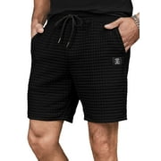 JMIERR Mens Waffle Short Summer Beach Casual Athletic Elastic Waist Drawstring Lightweight Shorts