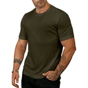 JMIERR Muscle T Shirts for Men- Crewneck Short Sleeve Slim Fit Ribbed Stretch Workout Under Shirts Green