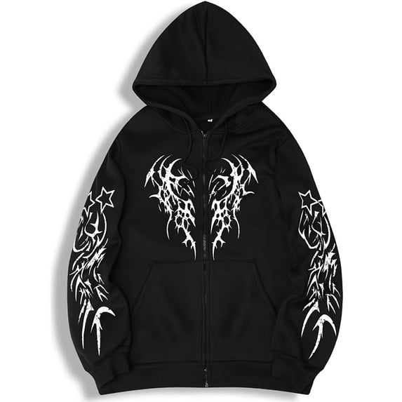 JMKEY Unisex Y2K Zip Up Hoodie Zip Up Graphic Hoodie Long Sleeve Drawstring Thermal Jacket Sweatshirt