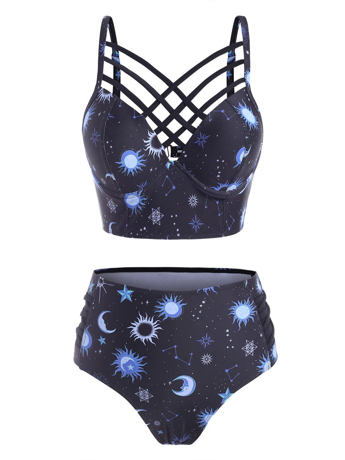 Women's Athletic Push Up Bikini Set – Criss Cross Halter Top & Boyshort Bottoms