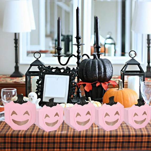 JMKQLZ 10-Pack Pink Pumpkin Hollow Gift Box Set - Halloween Party Favor Container for Candy Storage and Festive Presentation