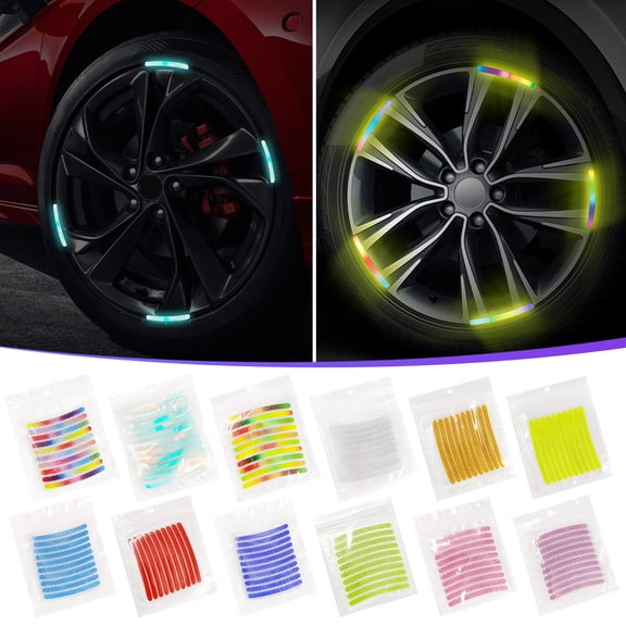 JMKQLZ 20PCS Car Wheel Stripe Reflective Stickers, Car Wheel Night Safety Warning Stickers Anti-Scratch Reflective Rim Stickers, Car Wheel Safety Decorative Decals