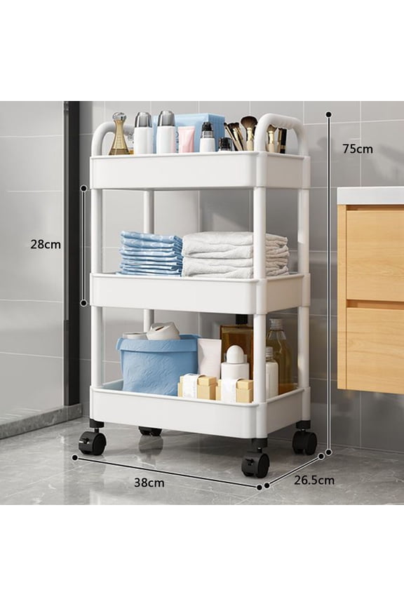 3-Tier Rolling Utility Cart with Mobility Wheels Multi-Room Storage Organizer - Durable Plastic Construction for Kitchen Office Living Room Bathroom