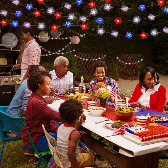 JMKQLZ 4th of July Decorations String Lights, Red White Blue String Lights with 20 LED Flag Stars Patriotic Lights, Battery Operated Design for Indoor Outdoor Memorial Day Independence Day