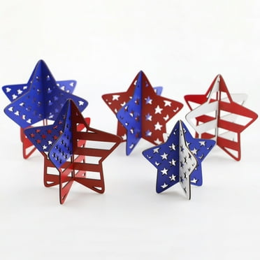 JMKQLZ 4th of July Table Star Signs Decor Independence Day Table Wooden Decoration Patriotic American Flag Theme Star Standing Blocks for Memorial Day Home Office