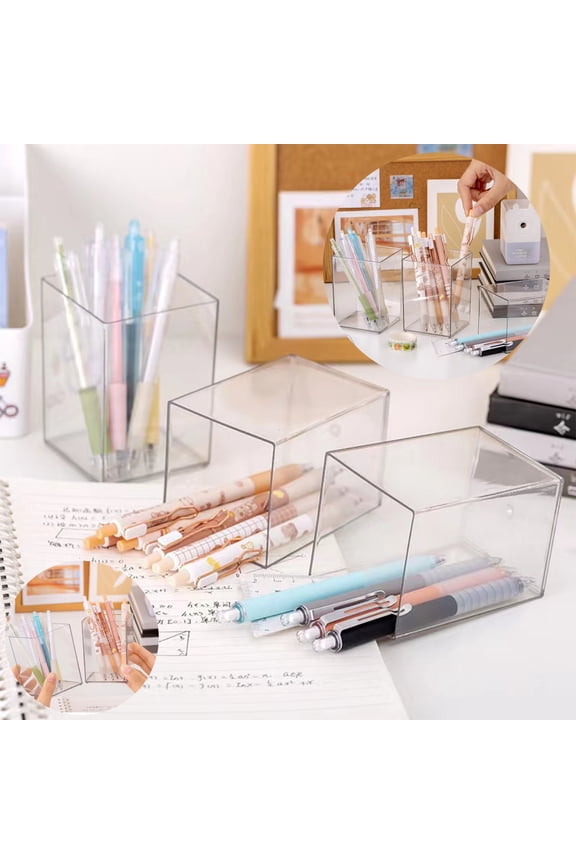 Acrylic Pen Holder Transparent Pen Organizer Clear Pen Container Makeup Brushes Box Pencil Storage Box Office Organizer, Clear Desk Organizer for Pens, Pencils, Stationery, Home, Office Use