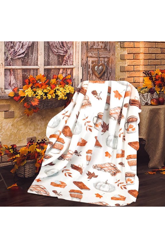 Autumn Maple Leaf Printed Fleece Blanket - Soft Warm Throw with Fall Inspired Design for Living Room Bedroom Decor
