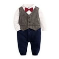 thumbnail image 1 of JMKQLZ Baby Boy Romper Tuxedo Jumpsuit Gentleman One-Piece Button-Down Bowtie Bodysuit Long Sleeve Flip Collar Onesie, 1 of 8