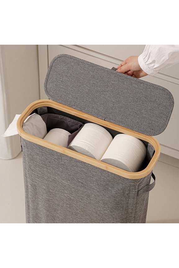 Bamboo Tissue Storage Basket - Foldable Organizer Box with Lid for Bathroom Organization and Paper Roll Storage Solution