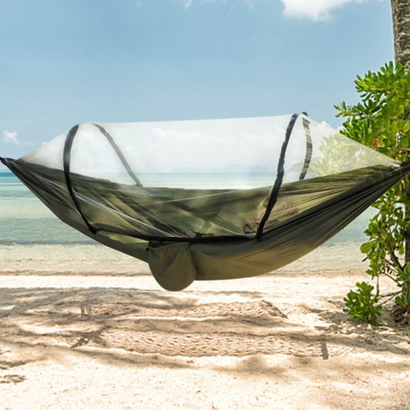 JMKQLZ Camping Hammock with Mosquito Net, Portable Double/Single Hammock, Easy Setup, Lightweight Hanging Bed for Indoor, Outdoor, Backpacking, Travel, Patio, Hiking