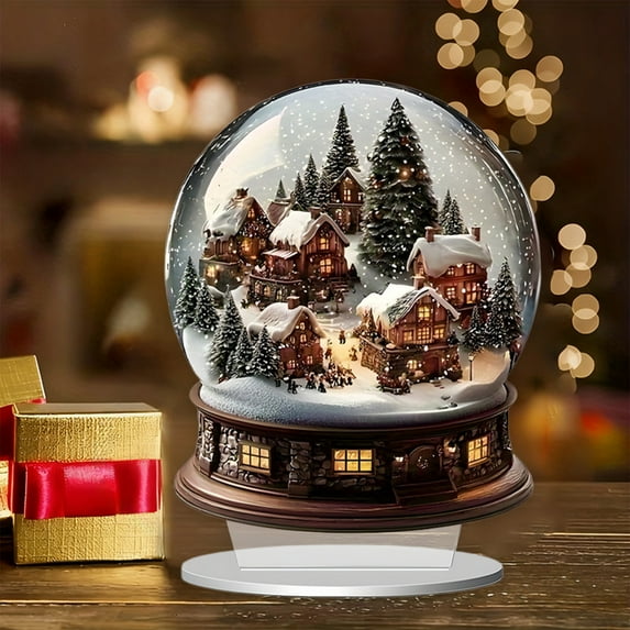 JMKQLZ Christmas Scene Crystal Ball Ornament - 2D Acrylic Holiday Decor for Tabletop, Shelf or Mantel Christmas Decoration